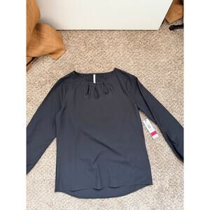 Passports NWT Black Dress Blouse S teardrop front cutout